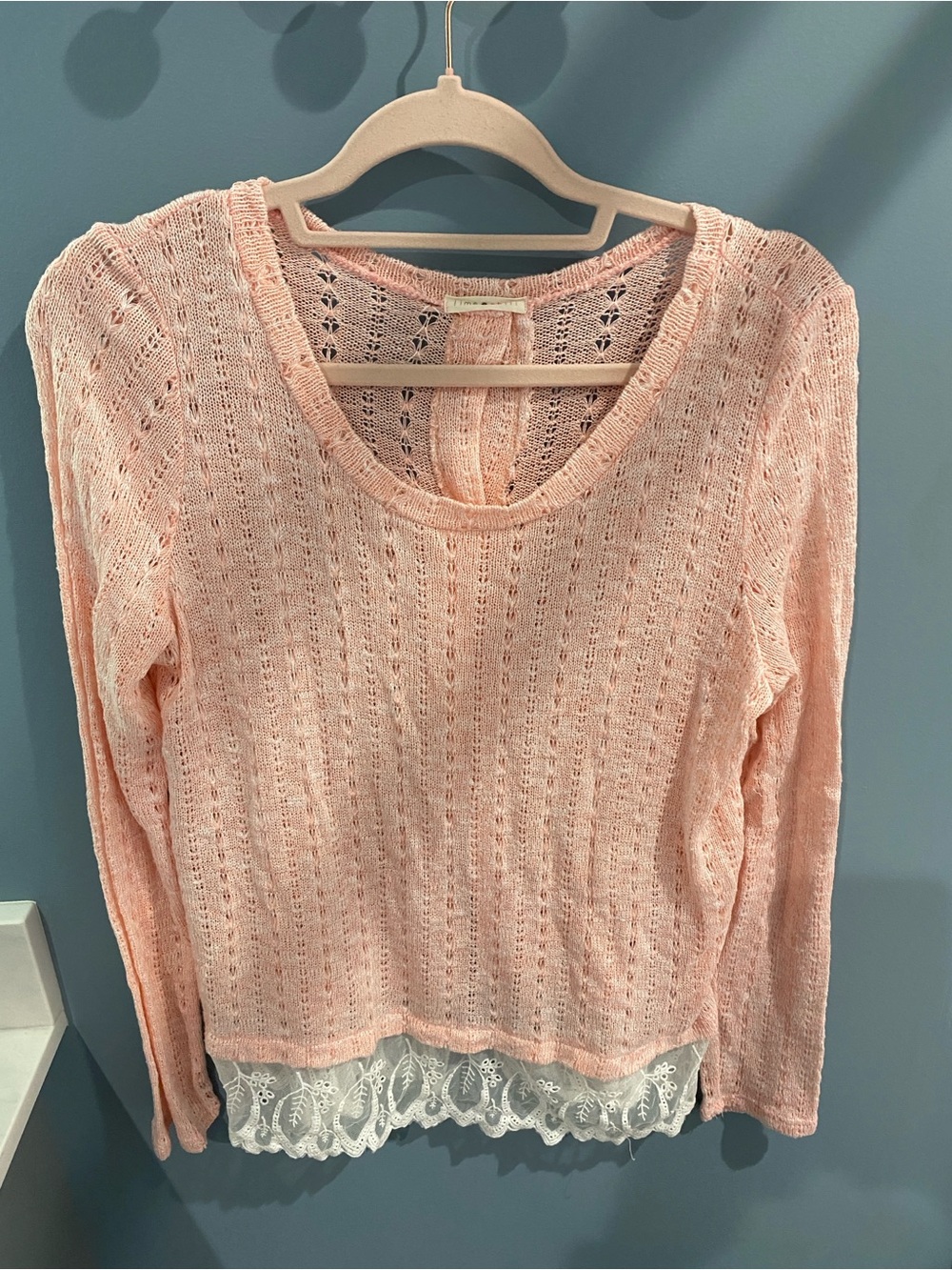 Women's Lime & chili boutique Light Pink Lace-Trim Knit Sweater